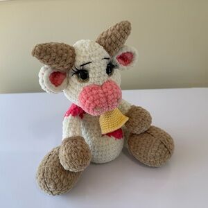 Adorable Crochet Cow  - White, Pink, Brown